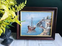 Buy Vintage Antique Style Gilt Wood Framed Ship Fishing Boat Oil Painting On Board • 23£