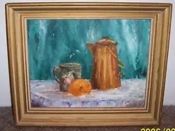 Buy Still Life Original Oil Painting On Canvas 12  X 16  Fruit Kettle Table Framed • 60.72£