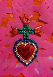 Buy Mini Mexican Tin Heart Milago Authentic Handcut & Painted Folk Art #07 • 3.75£