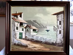 Buy Vintage Original Oil On Canvas Of Mediterranean Fishing Village + Sailing Boats • 80.80£