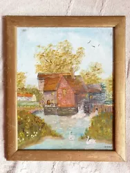Buy Acrylic Oil Original Painting Cottage River Swan England Scene Wood Frame Mcm • 5£