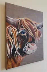 Buy Artist Studio Clearance Original Oil Painting Canvas, Highland Cow, Coo 27x35cm • 99£