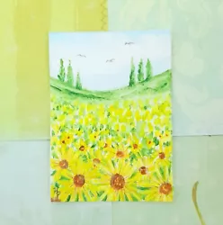 Buy ACEO ORIGINAL Hand Painted Signed Sunflower Field Miniature Painting By Hellie P • 6.99£