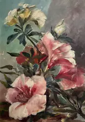Buy Antique Painting Flower Bouquet Oil Pink Flower Bouquet Signed • 305£