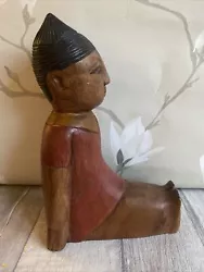 Buy Vintage Hand Carved Wood Girl Mexico 24 X 15cm • 49.90£