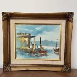 Buy Original Oil Painting Boats Impressionist Colourful Ornate Gold Picture Frame • 25£