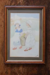 Buy Vintage Watercolour Painting, Children With Basket Of Yellow Daffodils, Nursery  • 38.04£