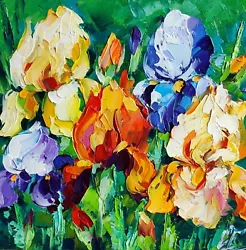 Buy Original Oil Painting Iris Colorful Flowers Artwork Floral Impasto Wall Art • 41.34£