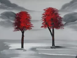 Buy Red Black White Minimal Forest Trees Oil Painting Canvas Modern Contemporary Art • 16.95£