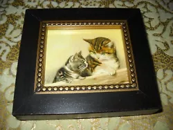 Buy KITTEN LOOKS UP TO CAT 2 1/2 X 3 Gold Frame Animal Picture Victorian Style Print • 13.25£