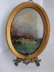 Buy Vintage Italian Oil Painting, Fisherman Boat,Under Domed Glass  • 67.99£