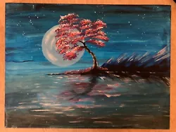 Buy Vintage Original Painting Of Cherry Blossom At Night • 18£