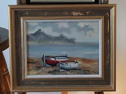 Buy Fishing Boats On The Beach, SMALL Oil On Board, Framed • 19£