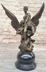 Buy Lost Wax Method Naked Erotic Angel With Mermaid Bronze Sculpture Statue • 473.12£