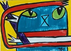 Buy Original ACEO Painting Cat Miniature Art Abstract Picasso Style Samantha McLean • 11.55£