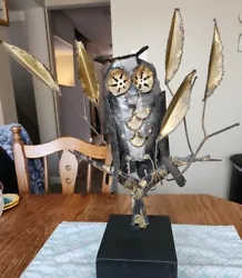 Buy LARGE Brutalist Owl Sculpture 3D Art Brass Metal Wood Base MCM By Willem Degroot • 125.46£