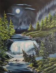 Buy Evening At The Falls Bob Ross Style Painting Oil N Canvas 18x24inch Deep Edge 3D • 85£