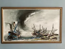 Buy Original Vintage Oil Painting, Bill Hawkes, Fishing Boats, Listed, Maritime • 29.99£