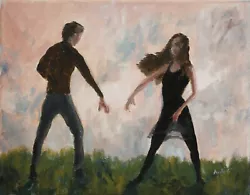 Buy Oil Painting Couple Dance Dancing Dancers Ballet Sunset Landscape Art A. Joli • 111.63£
