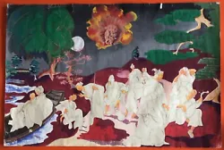 Buy Vintage Antique 20-30s Painting Japanese Style Scene People Trees Unfinished Art • 66£