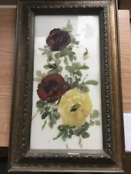 Buy Antique Floral Oil Painting On Glass, Beautiful, Large. • 8£