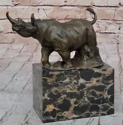 Buy Charging Black Rhino Safari Travel Bronze Marble Statue Figurine Collectible Art • 292£