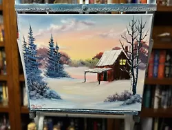 Buy Original Oil Painting 16x20  “Red Cabin” Art/Landscape Bob Ross Style • 43.41£
