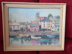 Buy Vintage Oil On Board Of Boats In Harbour By H Taylor Green Framed 1930's • 40£