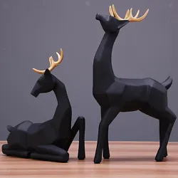 Buy 2pcs Resin Reindeer Sculpture, Couple Deer Figurine Statue Home Office Decor, • 19.42£