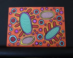 Buy Orange Microbes Abstract  Retro Original ACEO Art Card Mixed Media Mini Artwork • 2.49£