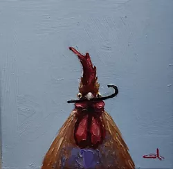 Buy Rooster Oil Painting Vivek Mandalia Impressionism Collectible 12x12 Signed • 0.99£