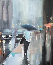 Buy City Rain A1. Original Mixed Media Painting On Canvas Board  • 80£