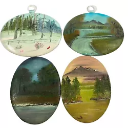Buy Vintage Mountain Landscapes Mini Oval Paintings Set Of 4 Wall Hangings Decor • 24.83£