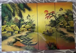 Buy Malaysia Plaque Malaysian Wall Art Boat Trees 4pcs Asian Landscape Painting • 2£