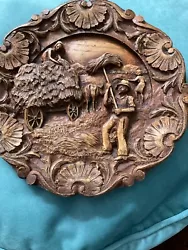 Buy Wooden Plate Style Hanging Art, Farm Setting Carved Picture • 7£
