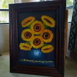 Buy Large Vintage Wooden Framed Original Sunflower Oil Painting On Canvas • 46.30£