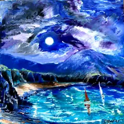 Buy Full Moon Seaside Sailing.Bill Baker,direct From Artist.original Oil Painting. • 10£