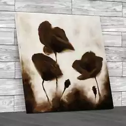 Buy Poppies Painting Square Sepia Canvas Print Large Picture Wall Art • 39.95£