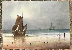Buy Antique Landscape Oil Painting Of Ships At Sea. Beach And Sea Scene. Signed • 20£