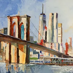 Buy New York City. Brooklyn Bridge.Palette Knife Impasto Oil Painting. • 2,800£