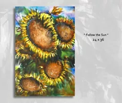 Buy Sunflower Painting  Original M .Lang  Art Floral  Home Decorative One Of A  Kind • 273.10£