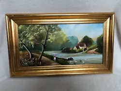 Buy  A Beautiful Rural Country Scene Overlooking A Lake - Oil On Canvas Painting  • 40£