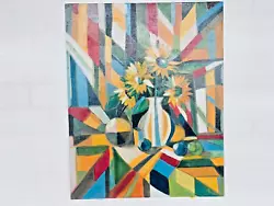 Buy Vibrant 16x20 Oil Painting On Canvas Panel - Cubist Sunflowers • 115.76£