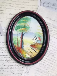 Buy Vintage Antique Style Miniature Wood Framed Oval Oil Painting • 13£