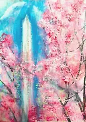 Buy ACEO Original Painting WASHINGTON DC In SPRING Cherry Blossom TREES Kasheta ART • 10.74£