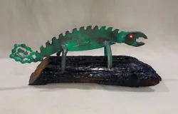Buy Scrap Metal Art Chameleon Reptile Dinosaur On Drift Wood 13  L X 6  H X 4  W • 33.15£