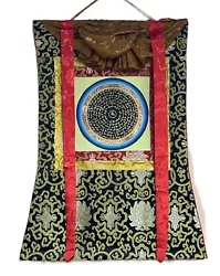 Buy Original Om Mani Padme Mantra Mandala Tibetan Thangka Painting With Silk Brocade • 69.93£