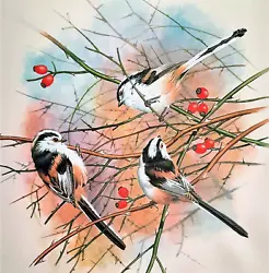 Buy LONG TAILED TITS IN TREE. VINTAGE 1960s PRINT OF A  PAINTING BY BASIL EDE • 2.99£