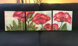 Buy Hand Painted Poppies Triptych Paintings On Canvas Signed By Vermont Artist • 38.85£