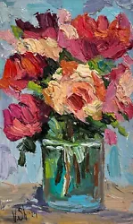 Buy Original Oil Painting Peonies Blooming Roses Flowers Still Life Signed Art • 34.81£